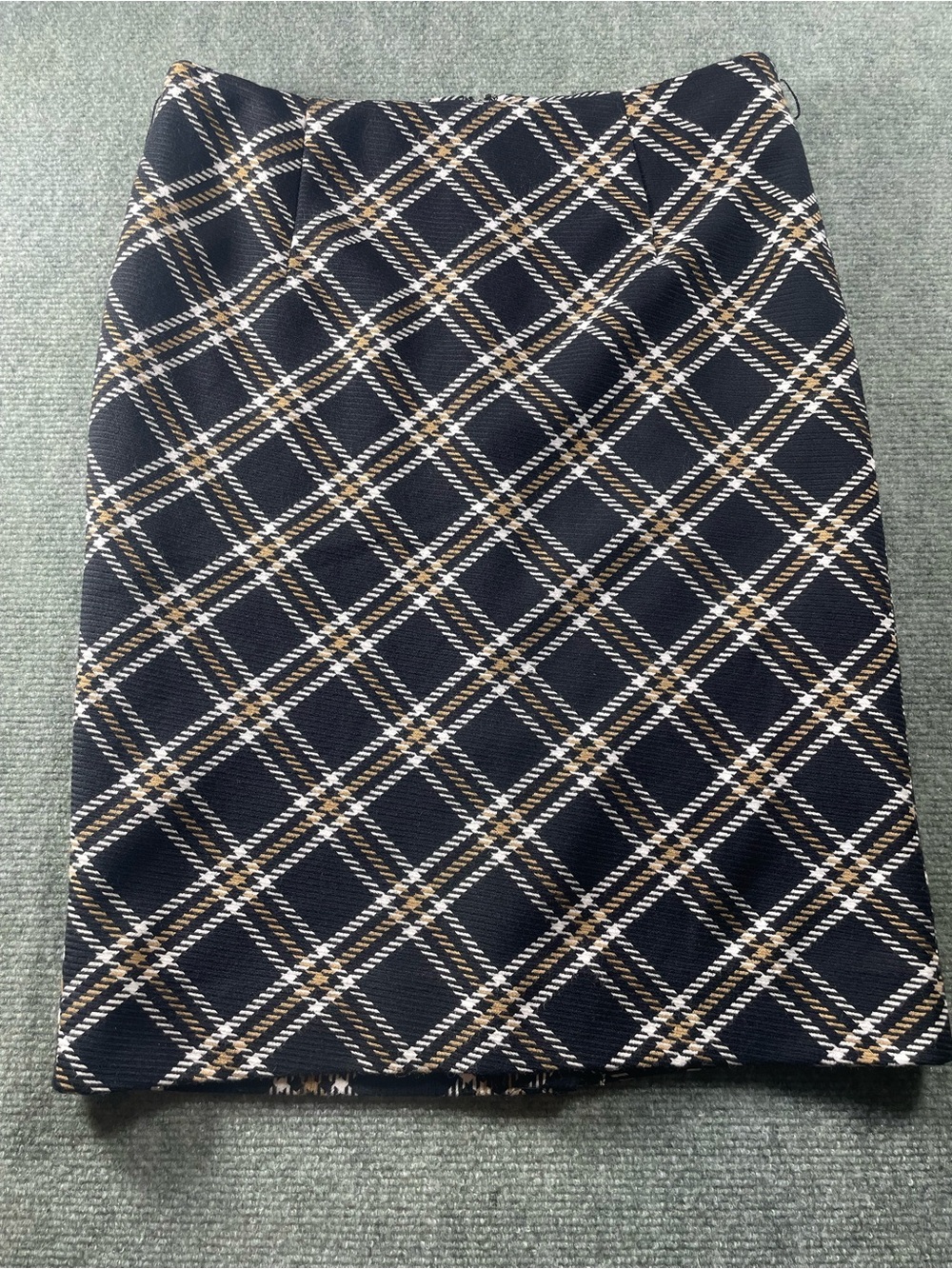 Premise Black Plaid Pencil Skirt with Tan and White Lines